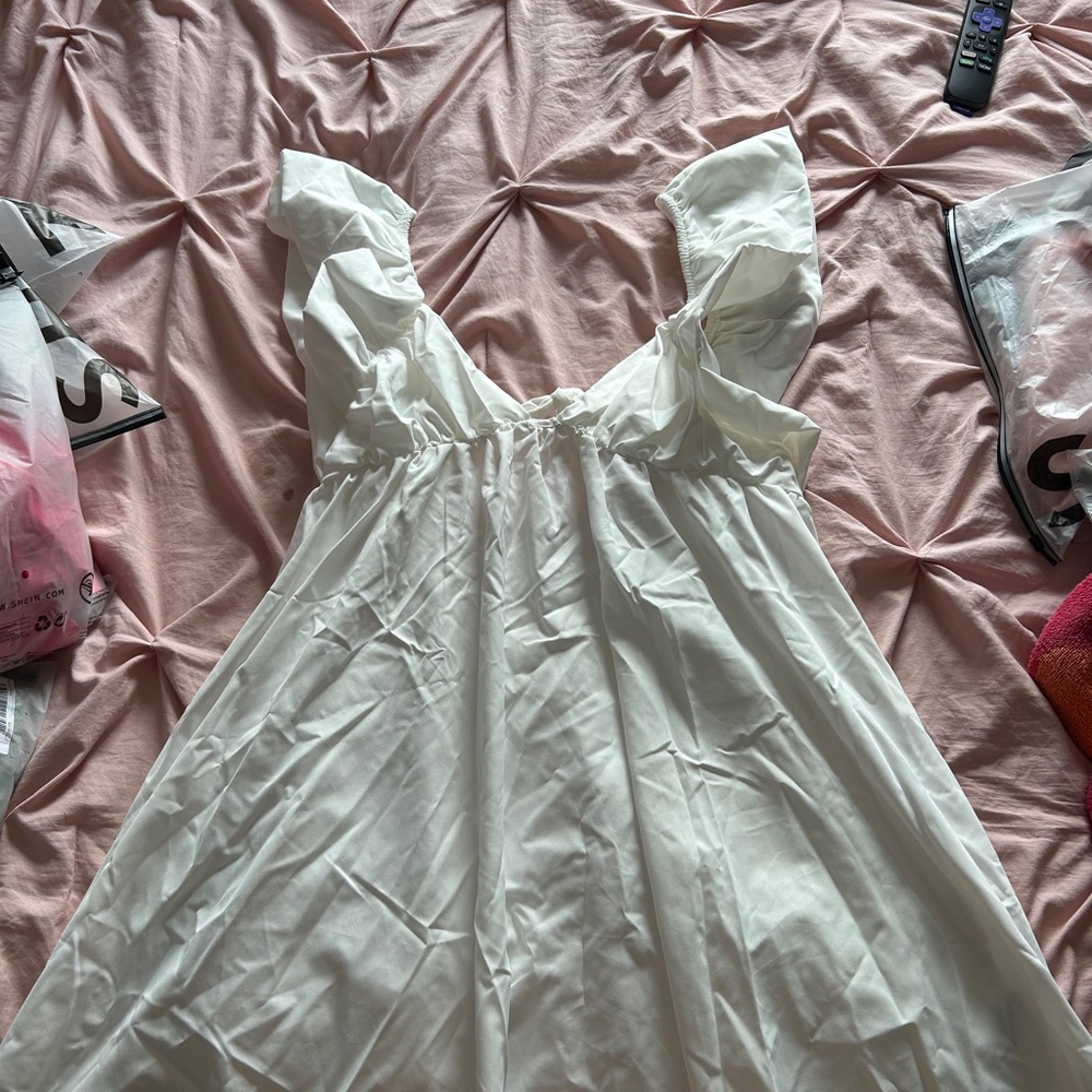 Ruffle trim solid dress